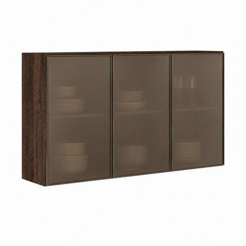 Armário Aéreo Kali Premium 3 Portas de Vidro 120cm Amendôa - Nicioli