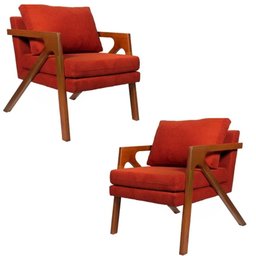 Kit 02 Poltronas Decorativas Madeira Maciça Luxo Mona Terracota - Zahav Estofados - 1