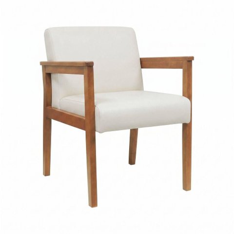 Poltrona Veneza Decorativa com Estrutura em Madeira Maciça Assento Estofado em Corino Amêndoa
