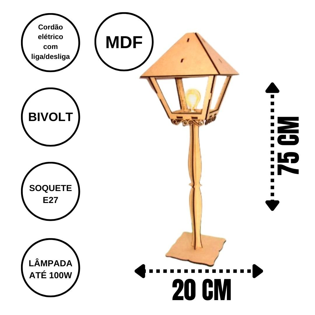 Abajur Grande de Chão SÃO THOMÉ MDF Luminária - MDF CRU - 4