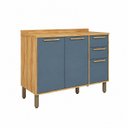 Ver imagem 3 de Balcão de Cozinha 3 Portas 100% MDF 120cm Malta Espresso Móveis Cinza/Amêndoa/Platina