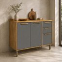 Ver imagem 1 de Balcão de Cozinha 3 Portas Tampo 100% MDF 120cm Malta Cinza/Amêndoa/Platina Espresso Móveis