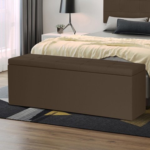 Calçadeira Baú Casal King 1,95m Roma Material Sintético Marrom Dal Poz Estofados