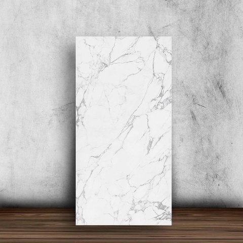 Placa Decorativa Flexível 3D Revestimento de Parede Mármore Branco - 90x50 cm
