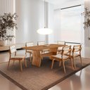 Ver imagem 1 de Conjunto de Mesa Jantar Raiz Tampo 180cm Barril Laminado e 6 Cadeiras Eloá Premium Natural Veludo Bege/Imbuia Natural/Cinamomo Marrom