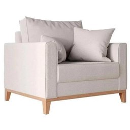 Poltrona Beny Pés e Base em Madeira Linho Cru - 2