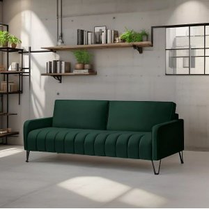 Sofá Living Savana 3 Lugares C/ Pé de Ferro Preto 2,20 Mts Veludo Verde - Espuma D-28