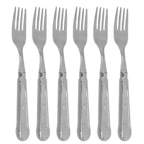 6 Garfos Jumbo de Mesa Churrasco 20cm Aço Inox Prateada Jantar Restaurante