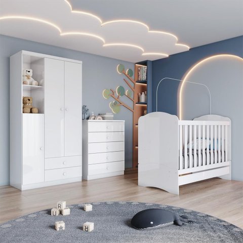 Berco Mini Cama e Guarda Roupa 2 P 2 G Bala de Menta Branco Henn