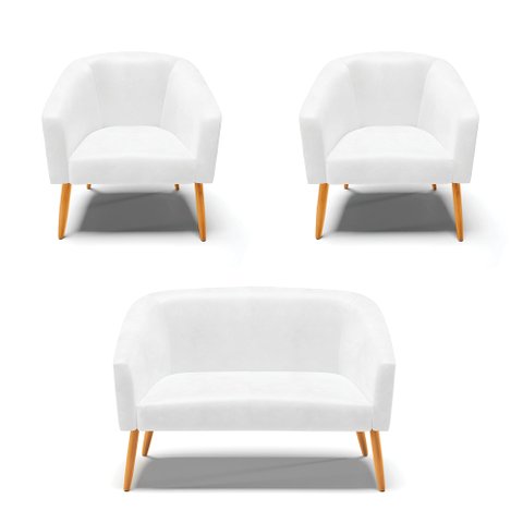 Kit 01 Namoradeira 02 Lugares e 02 Poltronas Stella Corano Pés Palito Castanho - D’Rossi - Branco