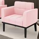 Ver imagem 2 de Poltrona Decorativa Base Madeira Preto Ana Suede Rosa Bebê - Ibiza