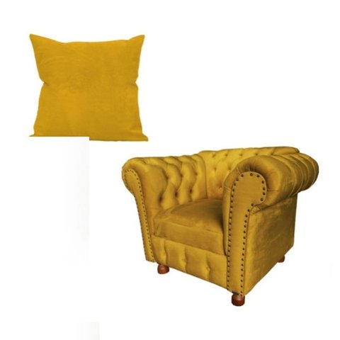 Uma Poltrona Luiz Xv Capitonê Retrô + Uma Almofada suede Amarelo/ Recepção, Barbearia