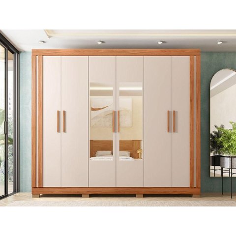 Guarda Roupa Casal com Espelho 6 Portas 2 Gavetas Eden Lux