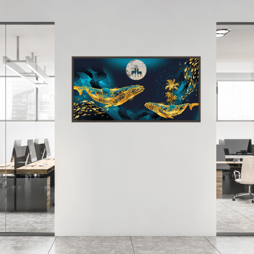 Quadro Decorativo Grande Para Sala Quarto Baleia Dourada:Madeira - 3