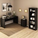 Ver imagem 1 de Conjunto Home Office 3 Peças com 1 Mesa, 1 Gaveteiro e 1 Estante para Livros Preto - Pnr Móveis