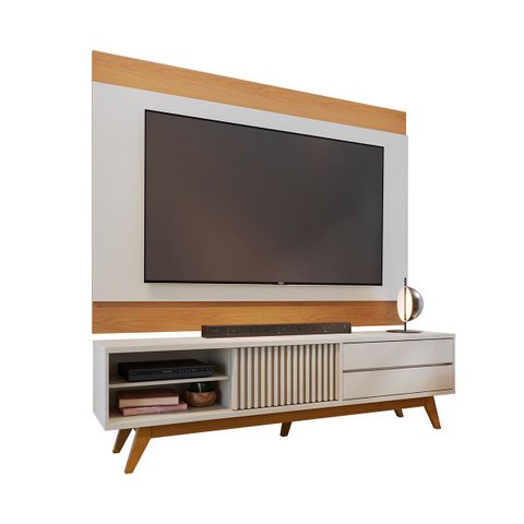 Rack com Painel para Tv até 75 Pol 200x195cm Off White Freijó
