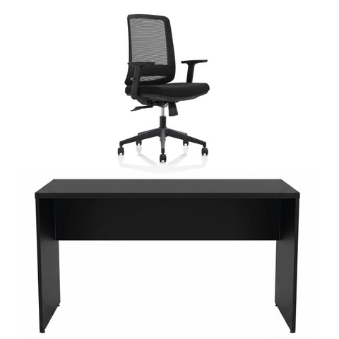 Conjunto Mesa de Escritório 1.60x60cm + Cadeira Ergonômica Sistema Syncron Pistão Classe 4