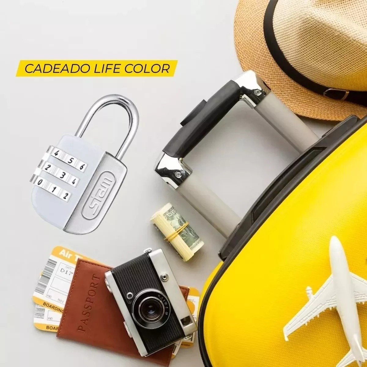 Cadeado Stam Life Colors 20mm com Segredo Amarelo 3 Peças - 6