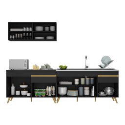 Cozinha Compacta Veneza GB Multimóveis MP2077 com Armário e Balcão Preta - 6