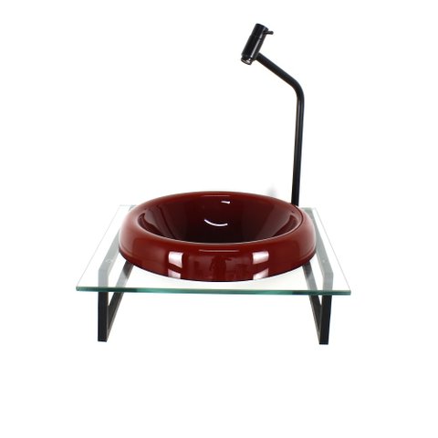 GABINETE COM CUBA DE VIDRO CHAPEU 10MM VERMELHO CEREJA COM TAMPO 40CM INCOLOR MAIS TORNEIRA METAL PR