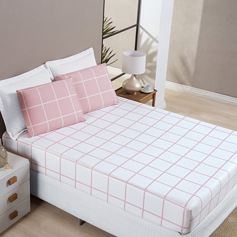 Jogo de Lençol Casal Square 3 Peças Rosa