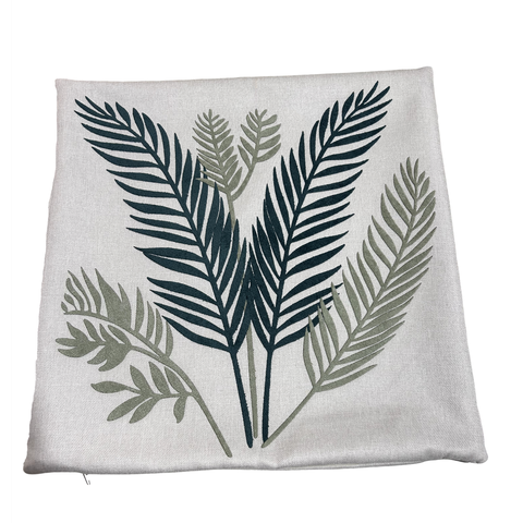 Capa de Almofada Decorativa Folhas de Samanbaia - Tecido Linho com Detalhe em Booclê Verde