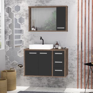 Conjunto Gabinete Banheiro com Cuba e Espelho Turin 80 Avpr