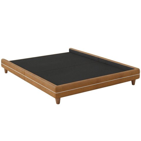 Cama Casal Pés Madeira 148cm Otto Corano Caramelo Bouclé Off White - Nexta Casa