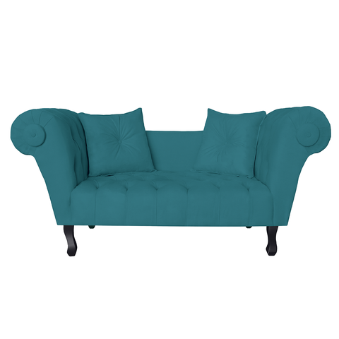 Sofá Recamier Recepção Decorativo 02 Lugares Londres Suede Azul Turquesa - Incasa Decor