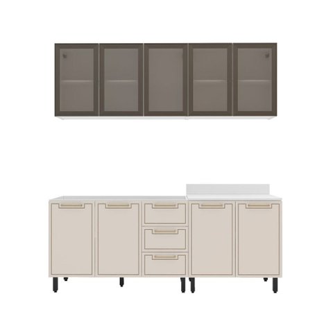 Cozinha Compacta Amara 9 Portas 3 Gavetas com Vidro 40250789 Creme/branco - Politorno