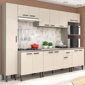 Cozinha Modulada Completa Max 295 Cm Balcão Tampo Cooktop Nicho Forno MDP Cinza Champanhe - ClickLar