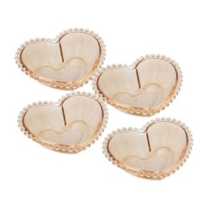 Conjunto 4 Bowls Cristal Coração Pearl Âmbar 12x10x4cm 28397 - Wolff