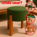 Ver imagem 3 de Puff Zoe Redondo Base Madeira Linho Verde