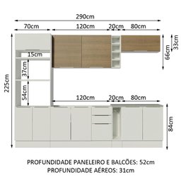 Armário de Cozinha Completa 290cm Branco/Branco/Rustic Stella Madesa 01 - 4