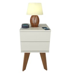 Mesa de Cabeceira 2 Gavetas 30 Cm Mdf Branco com Pés Fj Decor Retrô - 1