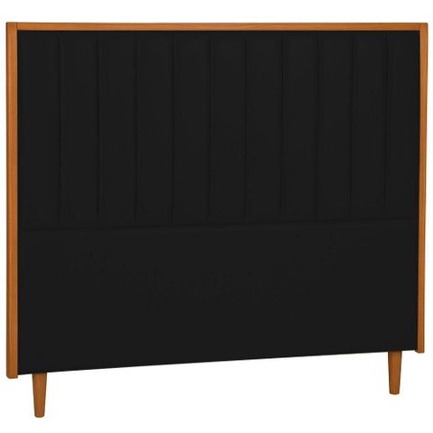 Cabeceira Estofada Casal Imperial Couro Preto 140 Cm