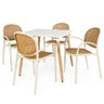 Conjunto Mesa de Jantar Quadrada Eiffel 80x80 Branca com 4 Cadeiras Roma com Braço - Bege - 1