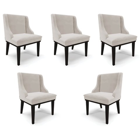 Kit 5 Cadeiras Decorativas Sala de Jantar Base Fixa de Madeira Firenze Veludo Cinza/Preto G19 - Gran