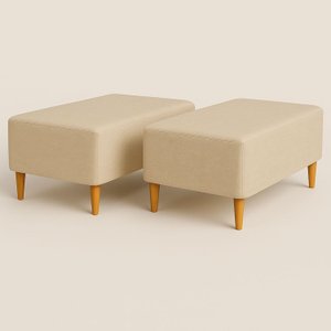 Kit 2 Puffs Bela Manu Madri Pés Palito em Linho Bege Escuro
