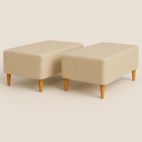Kit 2 Puffs Bela Manu Madri Pés Palito em Linho Bege Escuro