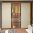 Ver mais imagens de Guarda-Roupa Casal 3 Portas 1 Porta Reflecta com LED 100% MDF Royale Marrom/Marrome/Off White
