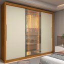 Ver imagem 1 de Guarda-Roupa Casal 3 Portas 1 Porta Reflecta com LED 100% MDF Royale Marrom/Marrome/Off White