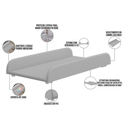 Trocador De Fraldas Almofadado Para Berço P02 Cinza - Lyam Decor - 4