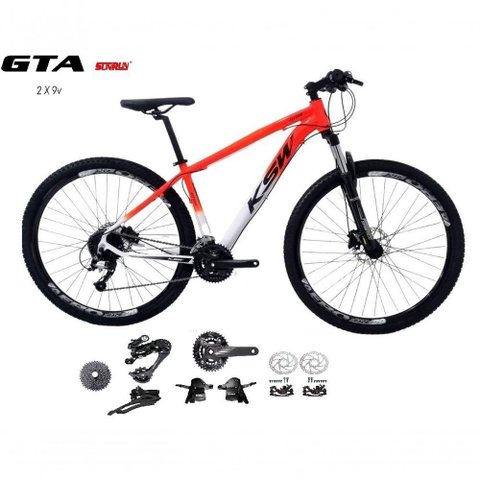 Bicicleta Aro 29 Ksw Xlt Kit 2x9 Gta Sunrun Freio Disco K7 11/36 Pedivela 24/38d Garfo com Trava -