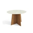 Ver imagem 1 de Mesa P/ Cozinha Lótus C/ Tampo Madeirado C/ Vidro 105x105cm Freijó/off White - Kappesberg