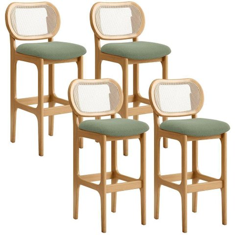 Kit 04 Banquetas Altas para Cozinha Bancada Sala Tela Betta Fixa L02 Bouclê Oliva - Lyam