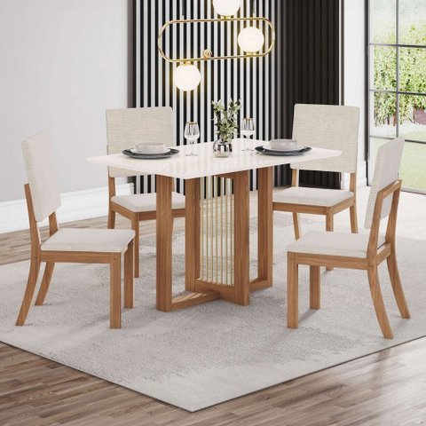 Mesa de Jantar 4 Lugares Valentina Milla Nature/off White/linho - Pnr Móveis