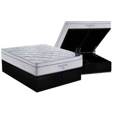 Cama Box Baú King: Colchão Molas Enadas Ortobom Super Freedom + Base Black(186x198)