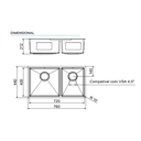 Ver imagem 2 de Cuba Dupla Bistrô 70x40x20 Escovado Cv 4,5" Docol