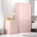 Ver imagem 1 de Conjunto Infantil Doce Sonho Rosa Acetinado: Cômoda 4 Gavetas Doce Sonho + Guarda-roupa Doce Sonho